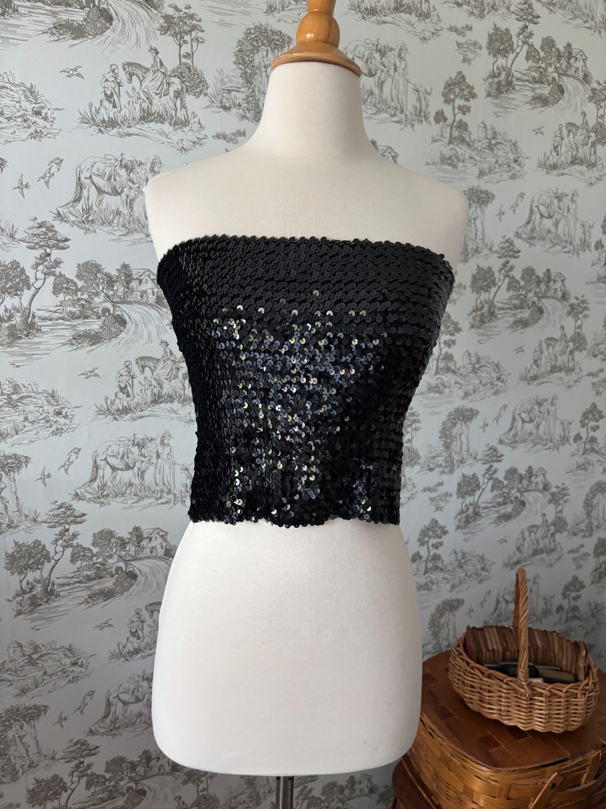 Vintage 90s Jump Black Sequin Tube Top – Strapless Top Formal Party Club Glam