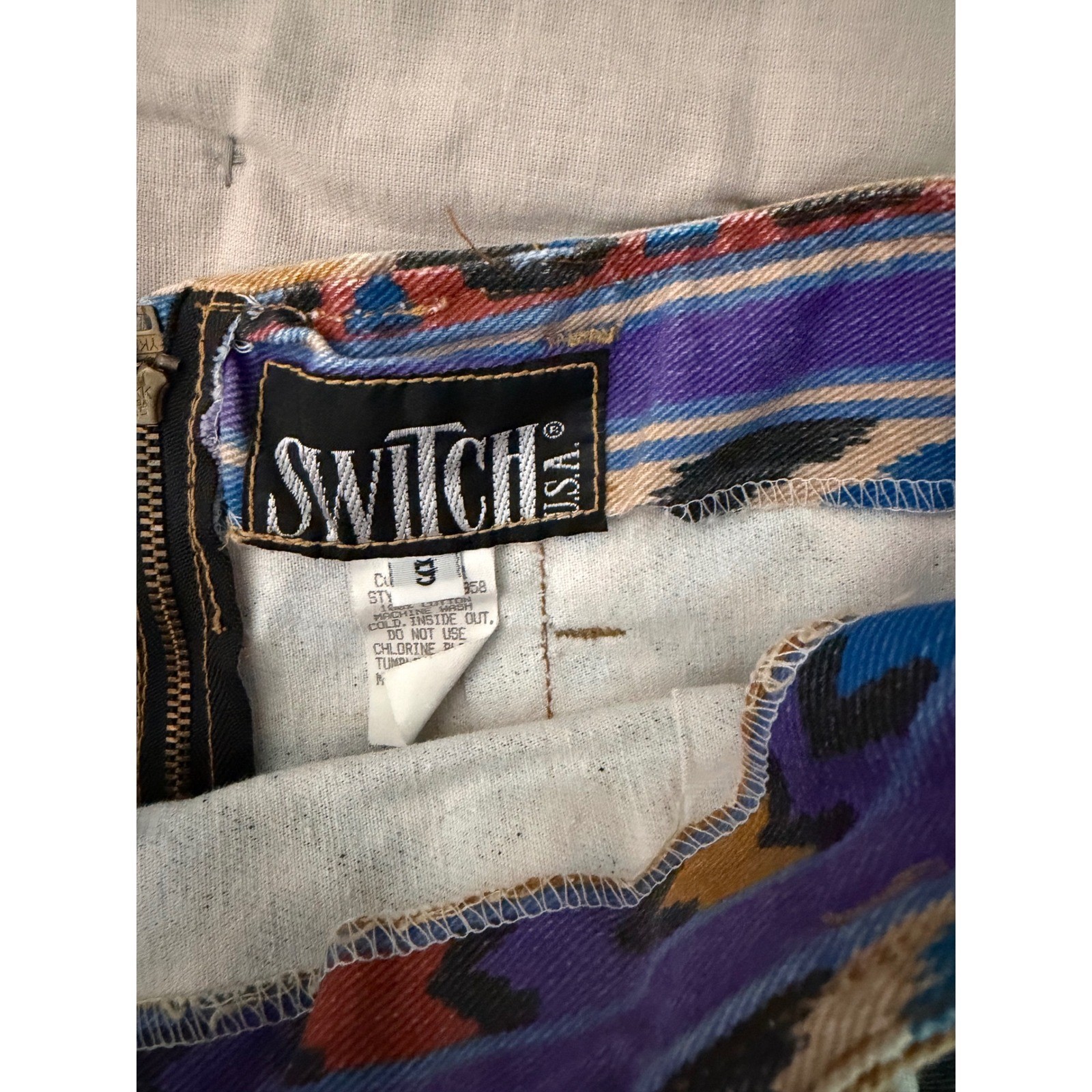 VTG Aztec Switch Skirt Sz 9 Southwest Wrap Style 90’s Blue Purple High Waist USA