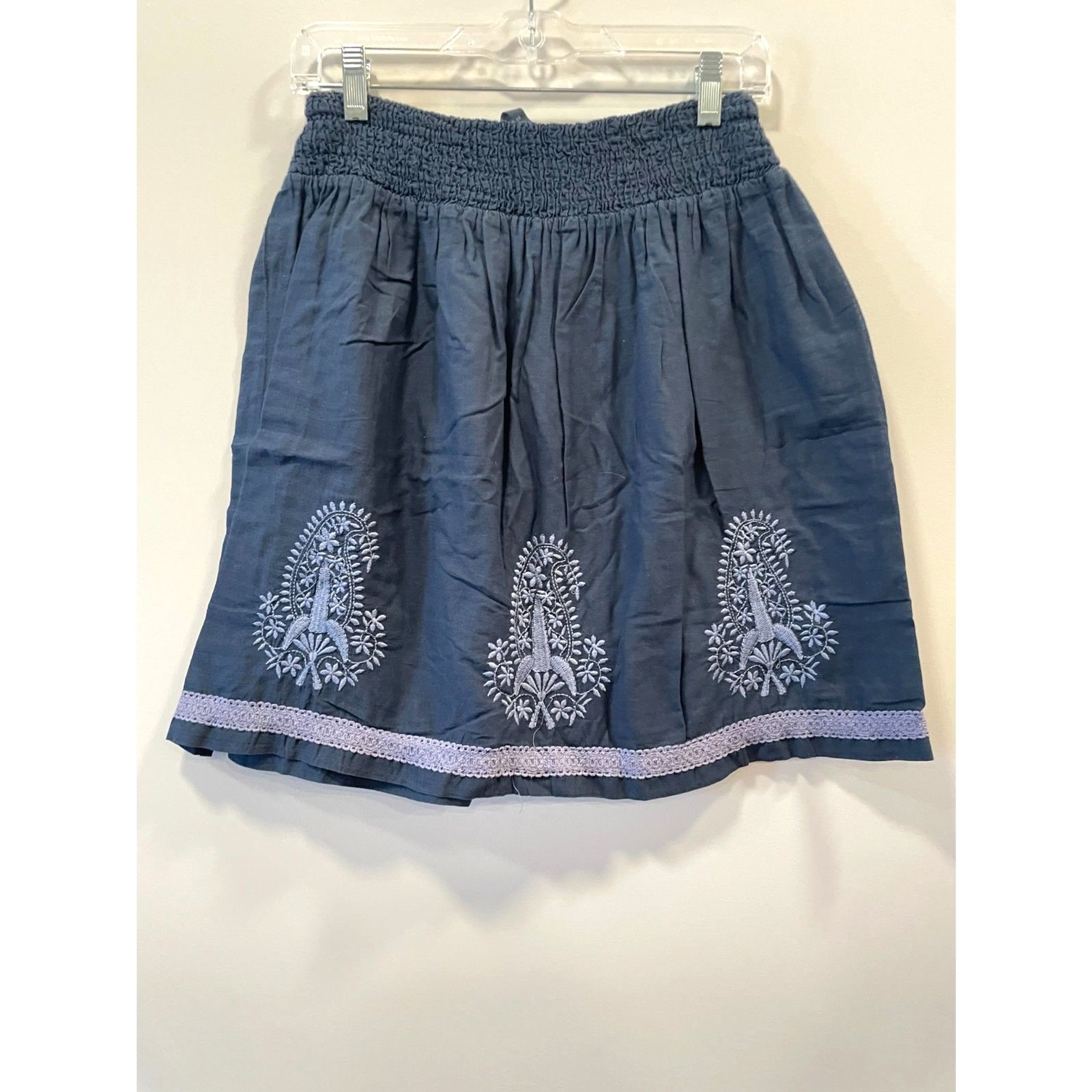 Zara Basic Vintage Navy Skirt Embroidered Size M Paisley Y2K 2000s Blue Mini
