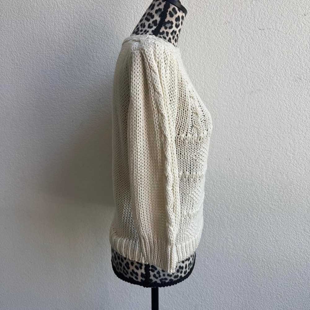 Herald House Vintage Cream ramie & cotton hand knitted 3/4 sleeves sweater