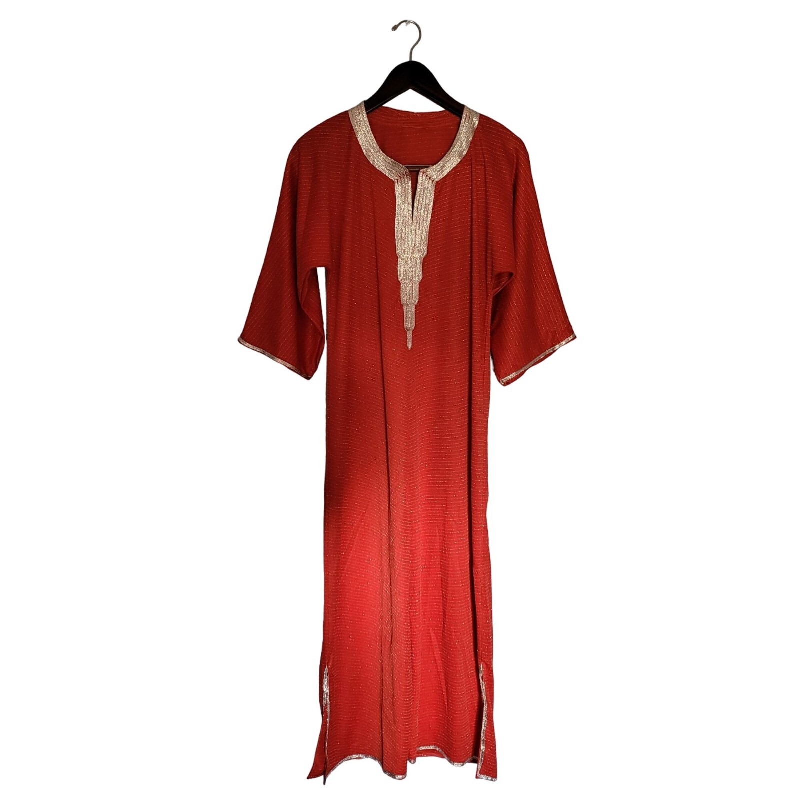 80s Moroccan Caftan Vintage Red Viscose Kaftan House Dress