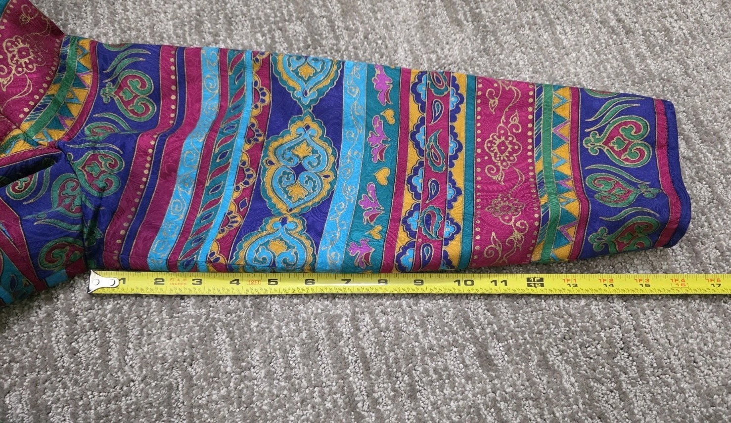 Vintage Maggy London 100% Silk Blazer Boho Jewel Tone Paisley Bright Sz Large