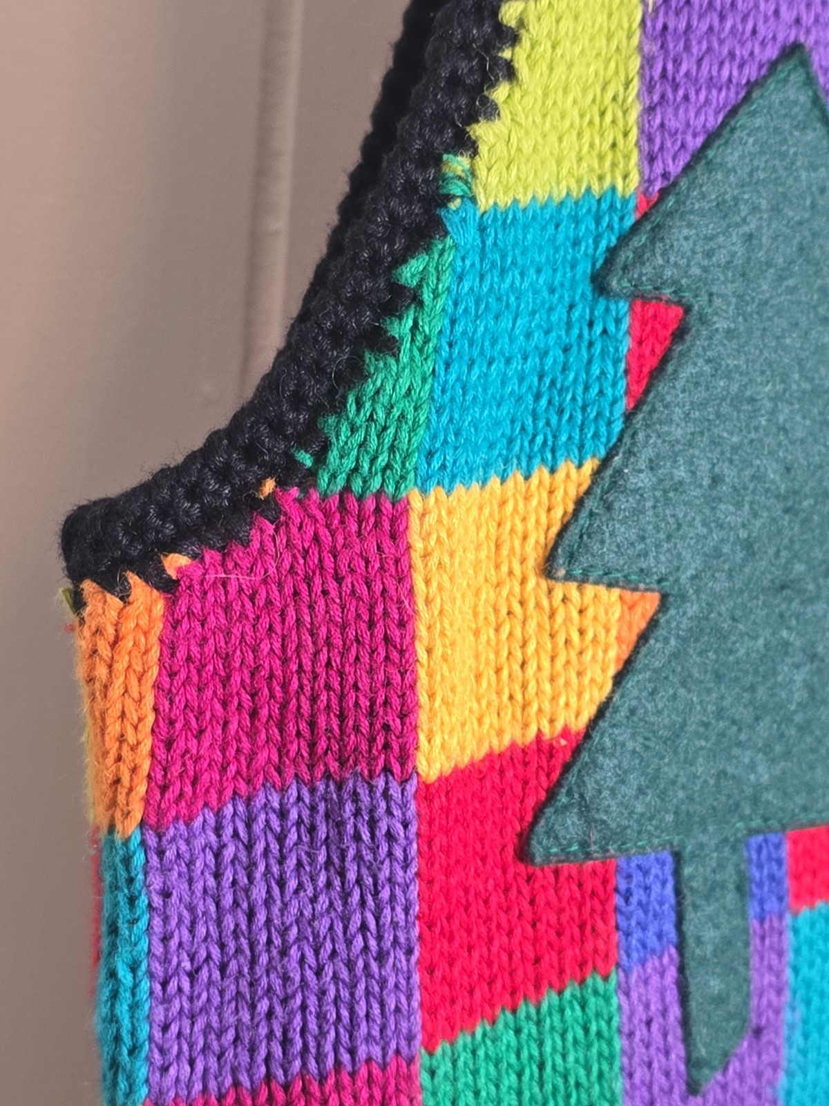 VTG Belle Pointe Trees Colorful Sweater Vest Sz S Hand Sewn Checkered Trim