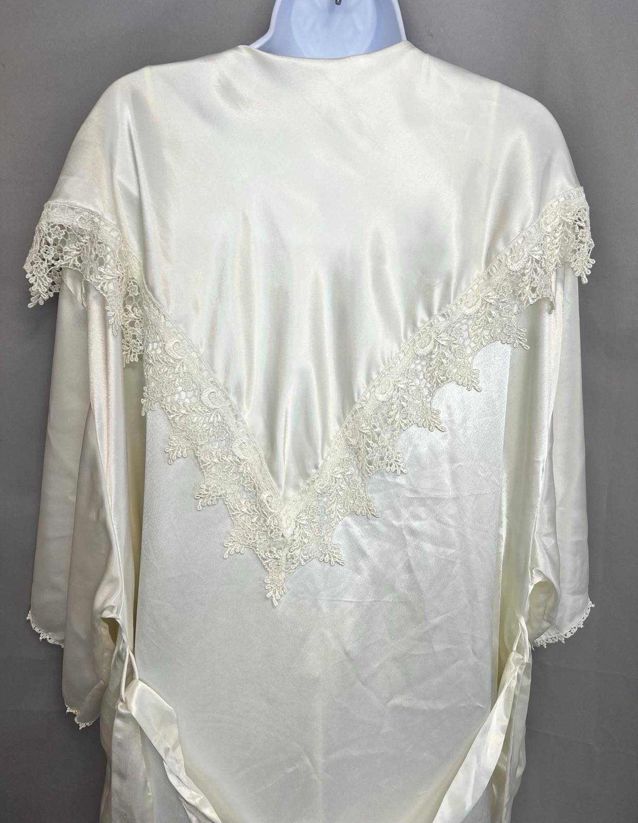 VTG Jessica Lynn Collection Women Set Robe Night Gown Satin L Ivory Chiffon Y2K