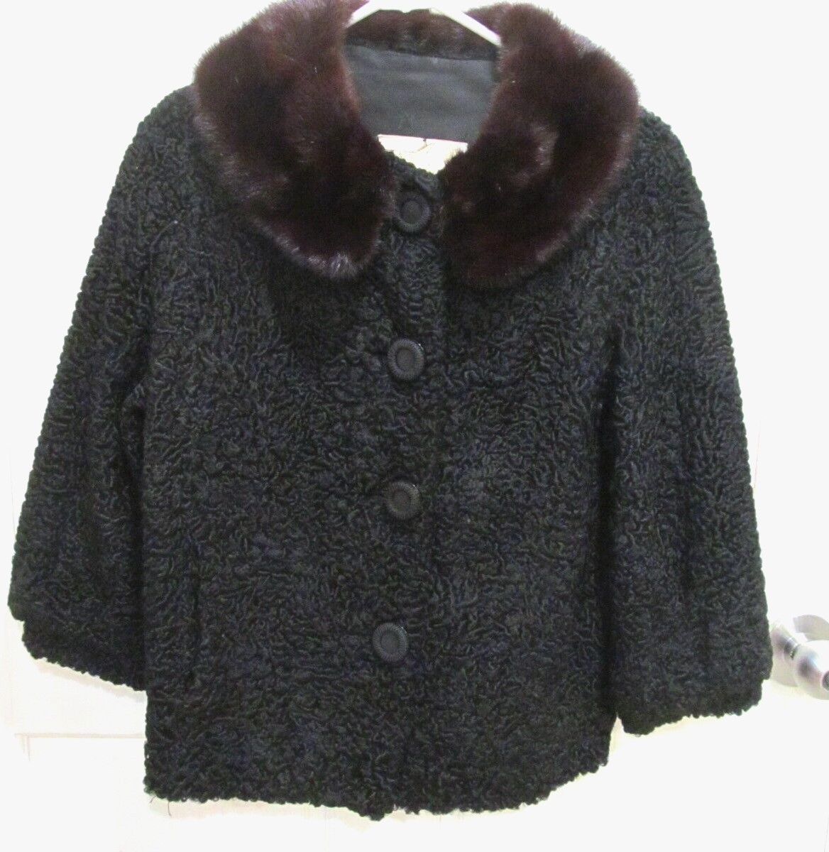Astrakin Black curly lamb swing coat MInk Collar Dernburg SInger Chicago Medica