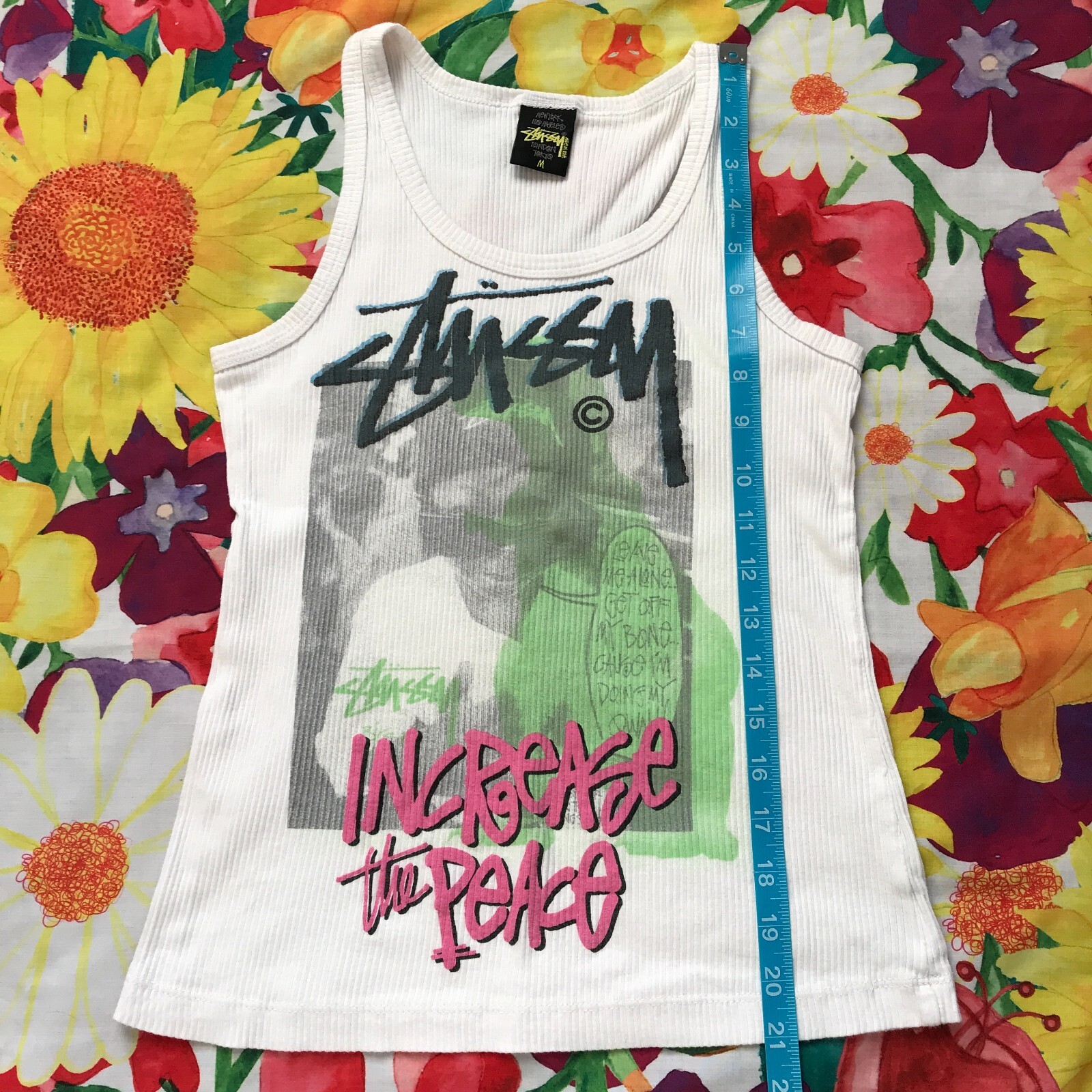 Vintage Women’s Stussy Stüssy Increase the Peace Rap Graphic Ribbed Tank Top M