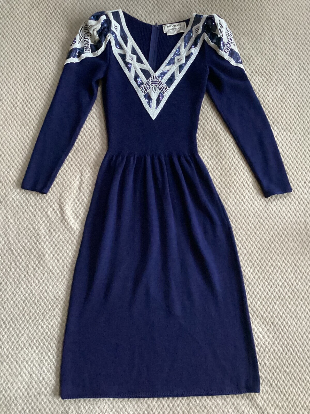 Pat Sandler for Wellmore Vintage 80s Beaded Wool Sweater Dress Size 6