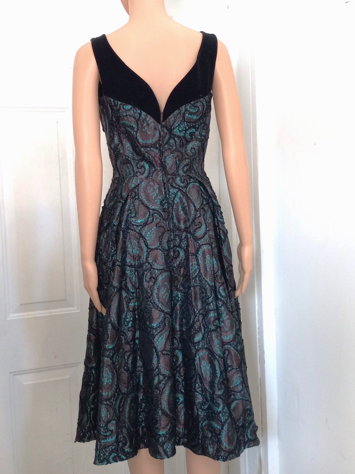1950s Lilli Ann New Look Dress Vintage Cocktail Paisley Brocade Black Velvet – S
