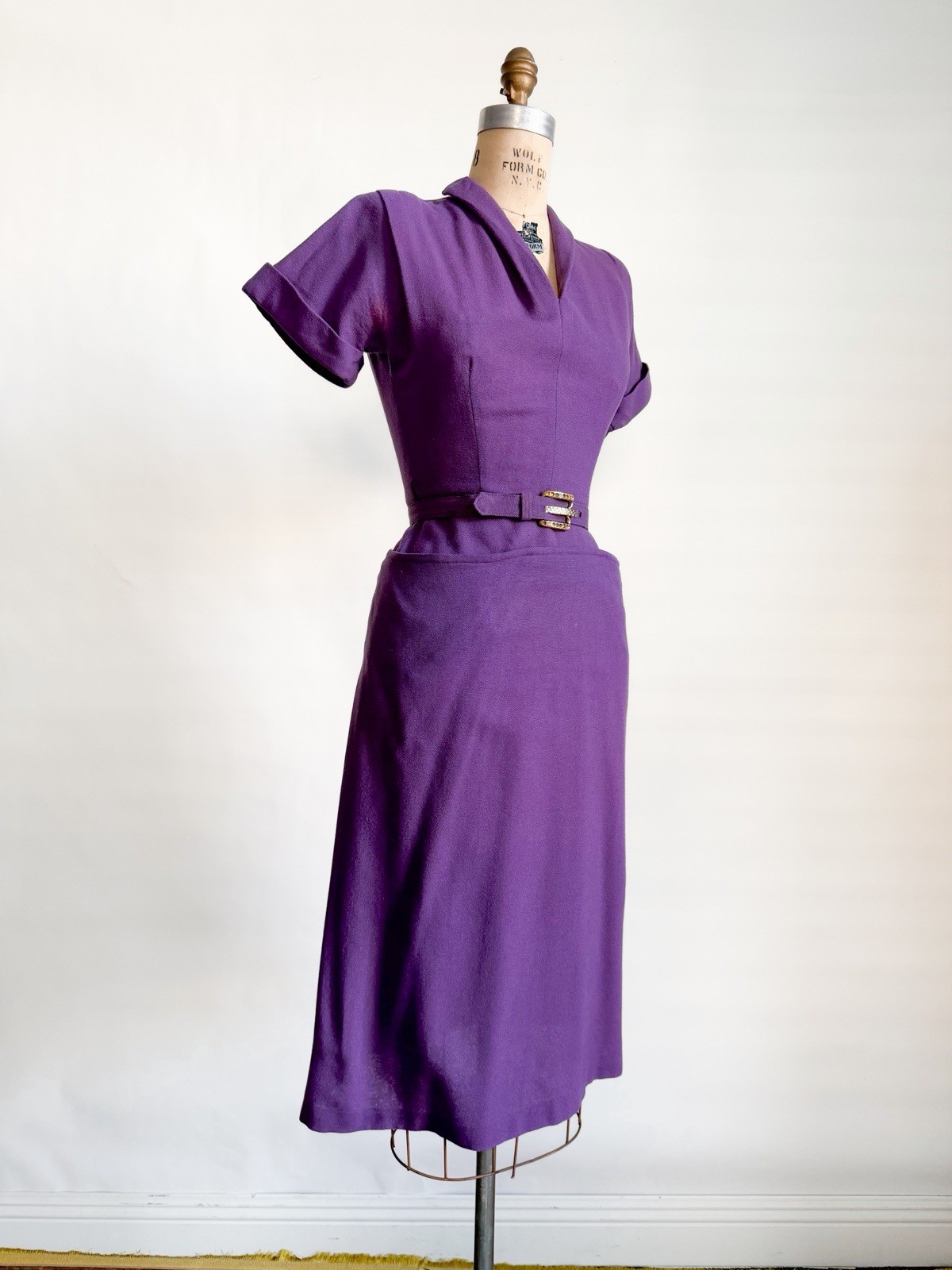 Vintage 1950s Purple Wool Bombshell Wiggle Dress Pacific Mills S