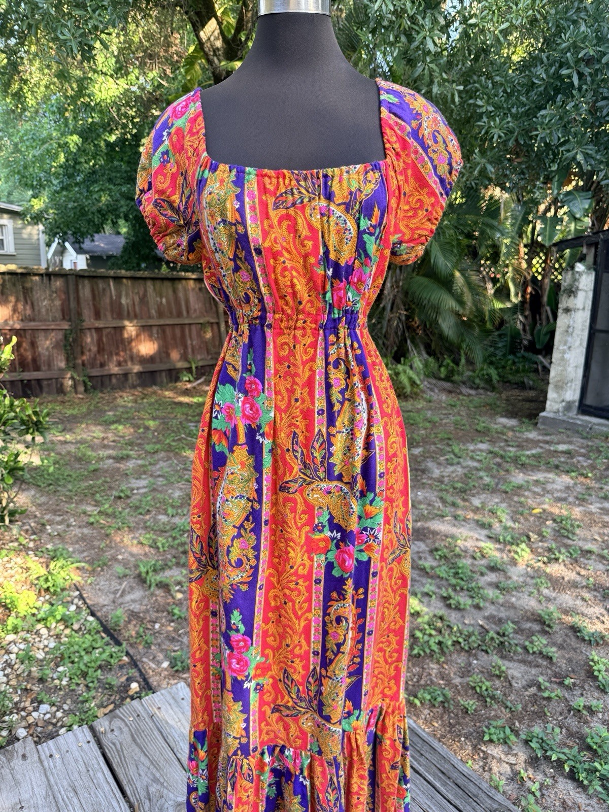 Vintage 1970s Cracker Jax Floral Paisley Boho Maxi Dress
