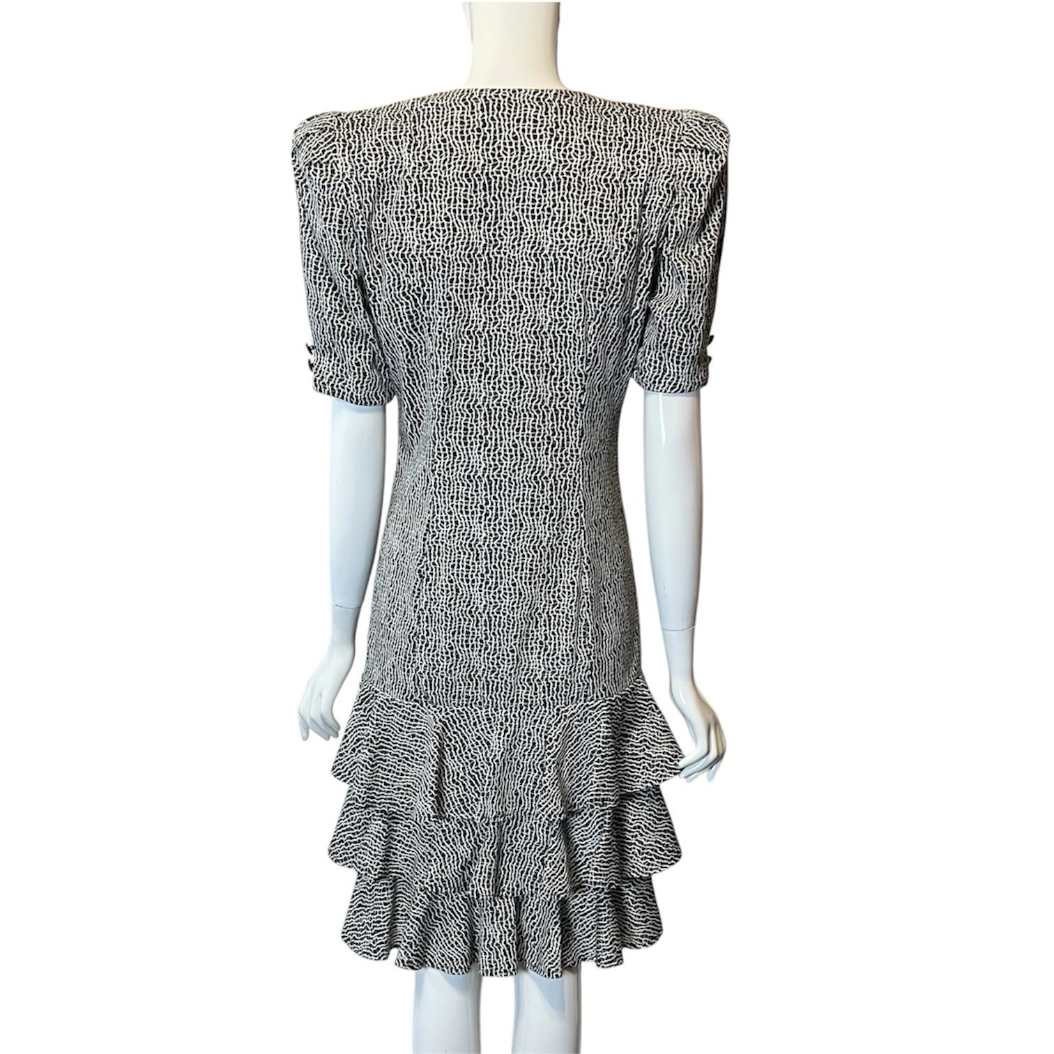 Vintage 80s All That Jazz Drop Waist Ruffle Mini Dress Strong Shoulder New Wave