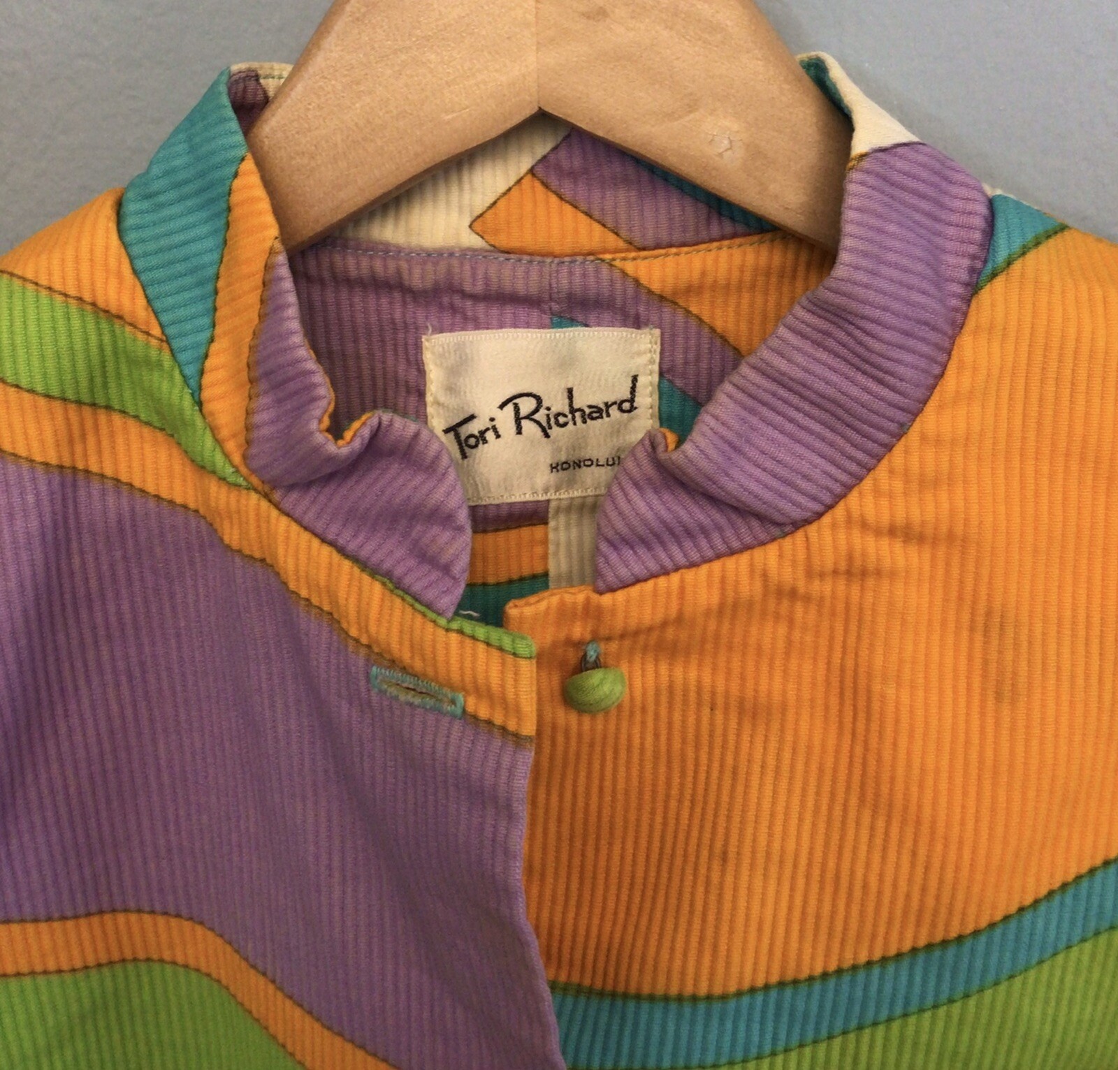 VINTAGE TORI RICHARDS HONOLULU COLORFUL 70’s MOD GOGO BUTTON WOMANS MINI DRESS