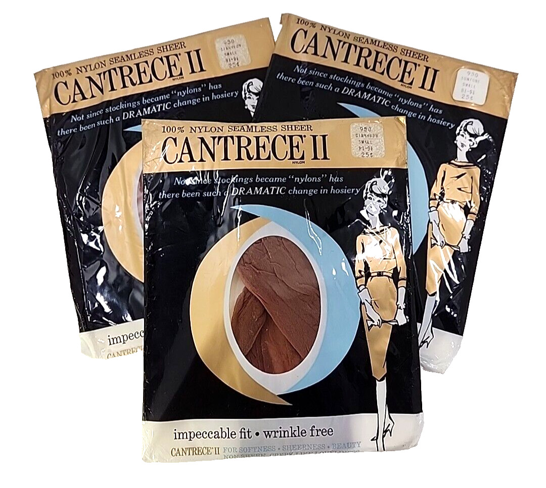 Cantrece II Nylon Seamless Sheer 3 Sz Small 8.5-9.5 2 Cinnamon +1 Suntone *READ!