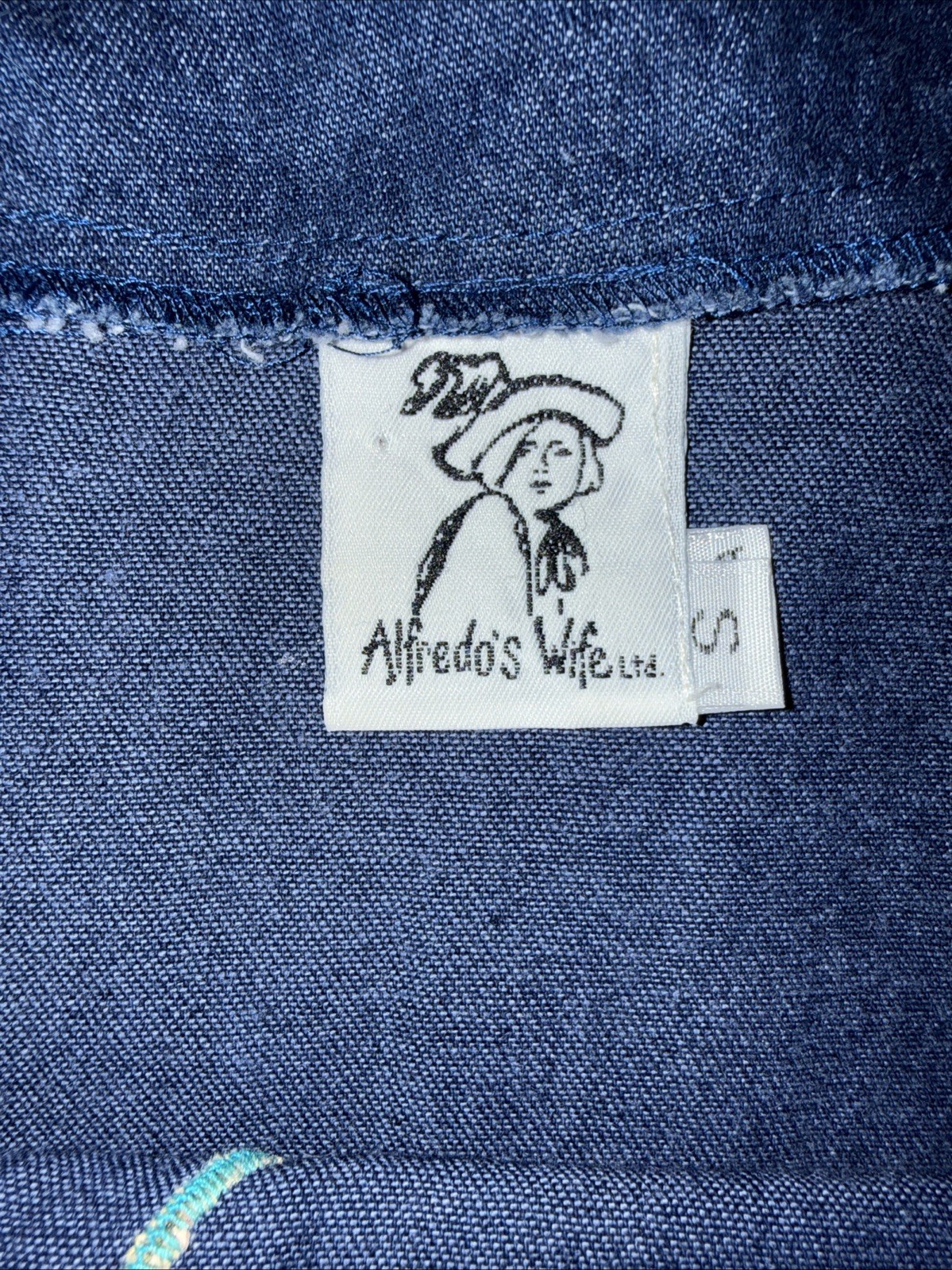 Alfredo’s Wife Vintage Denim Tunic Shirt Sz Small Colorful Leopards Folk Art