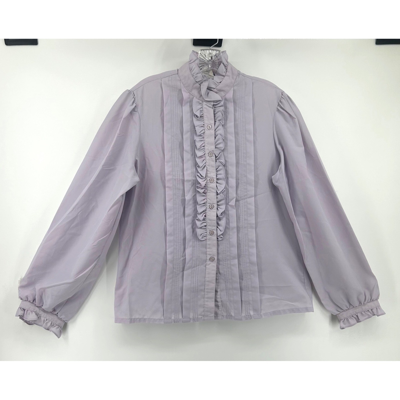 Vintage Donnkenny Lavender Ruffle Pintuck Blouse Victorian Purple Top Size 18