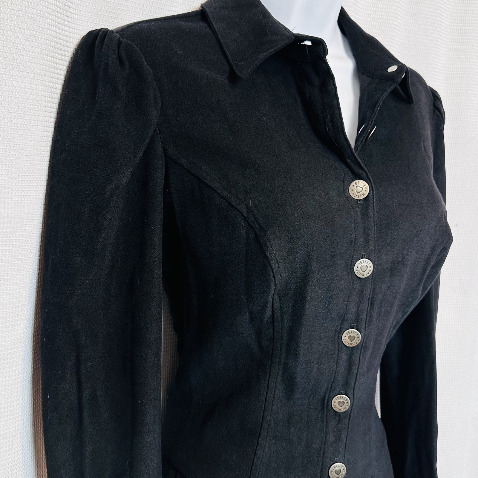 Betsey Johnson Vintage Black Long Sleeve Button up Maxi Dress Size 8 Gorgeous!