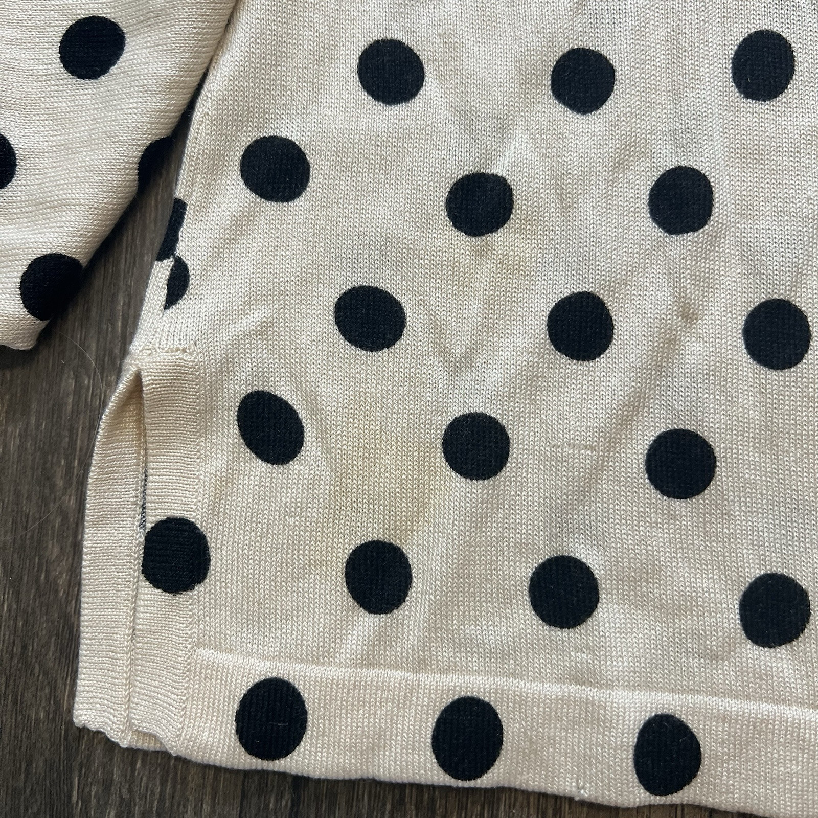 Entracte Vtg Silk Cashmere Polka Dot Crewneck FittedButton Up Knit Cardigan M