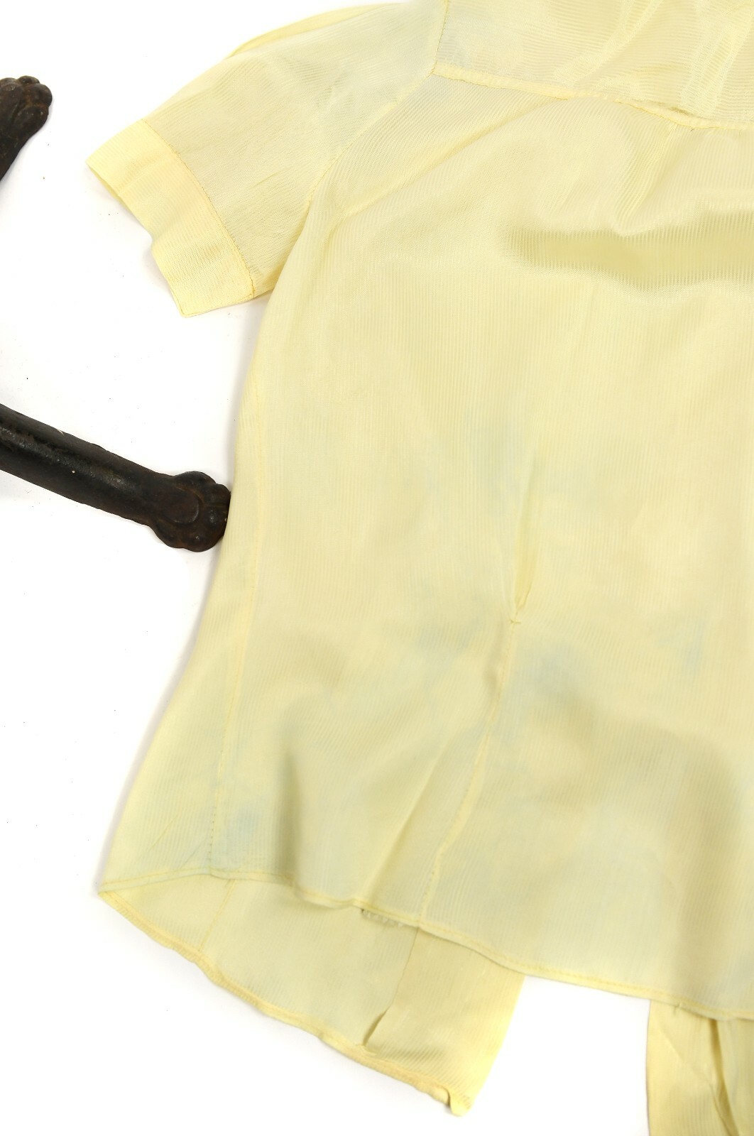 Vintage 40s Fruit of the Loom Semi Sheer Yellow Cream Nylon Ascot Tie Blouse M