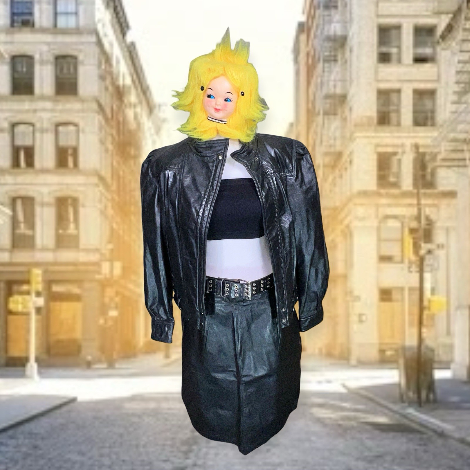 VTG 80s NEW WAVE LEATHER THRILLER JACKET PUNK ROCK GOTH HALLOWEEN BIKER EDGY EMO