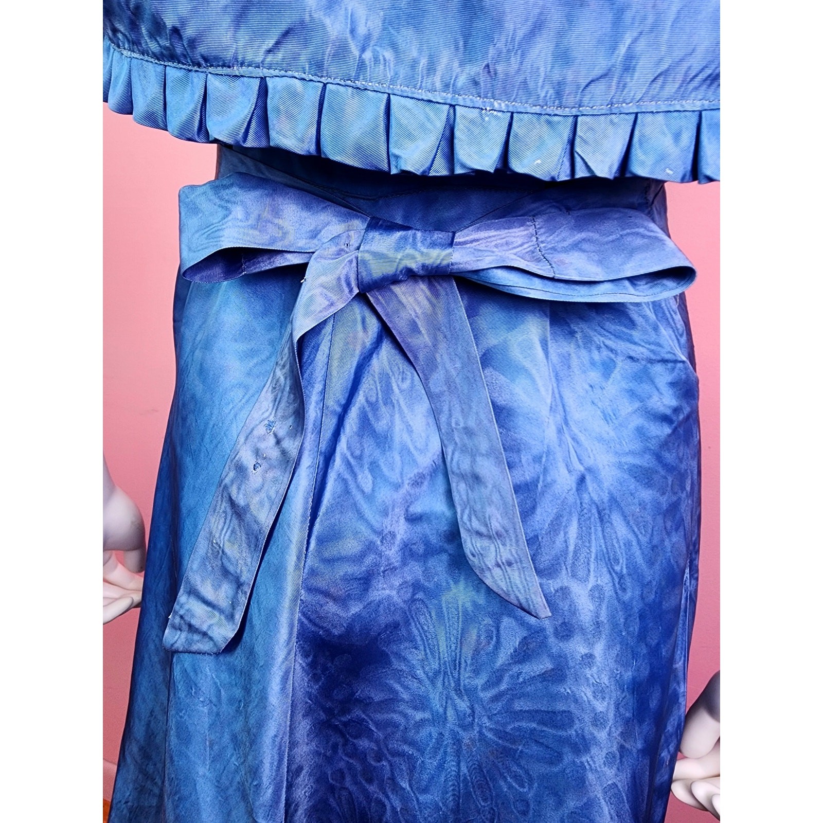 Antique 1930’s Moiré Satin Gown and Bolero Cornflower Blue Burgundy Velvet Bows
