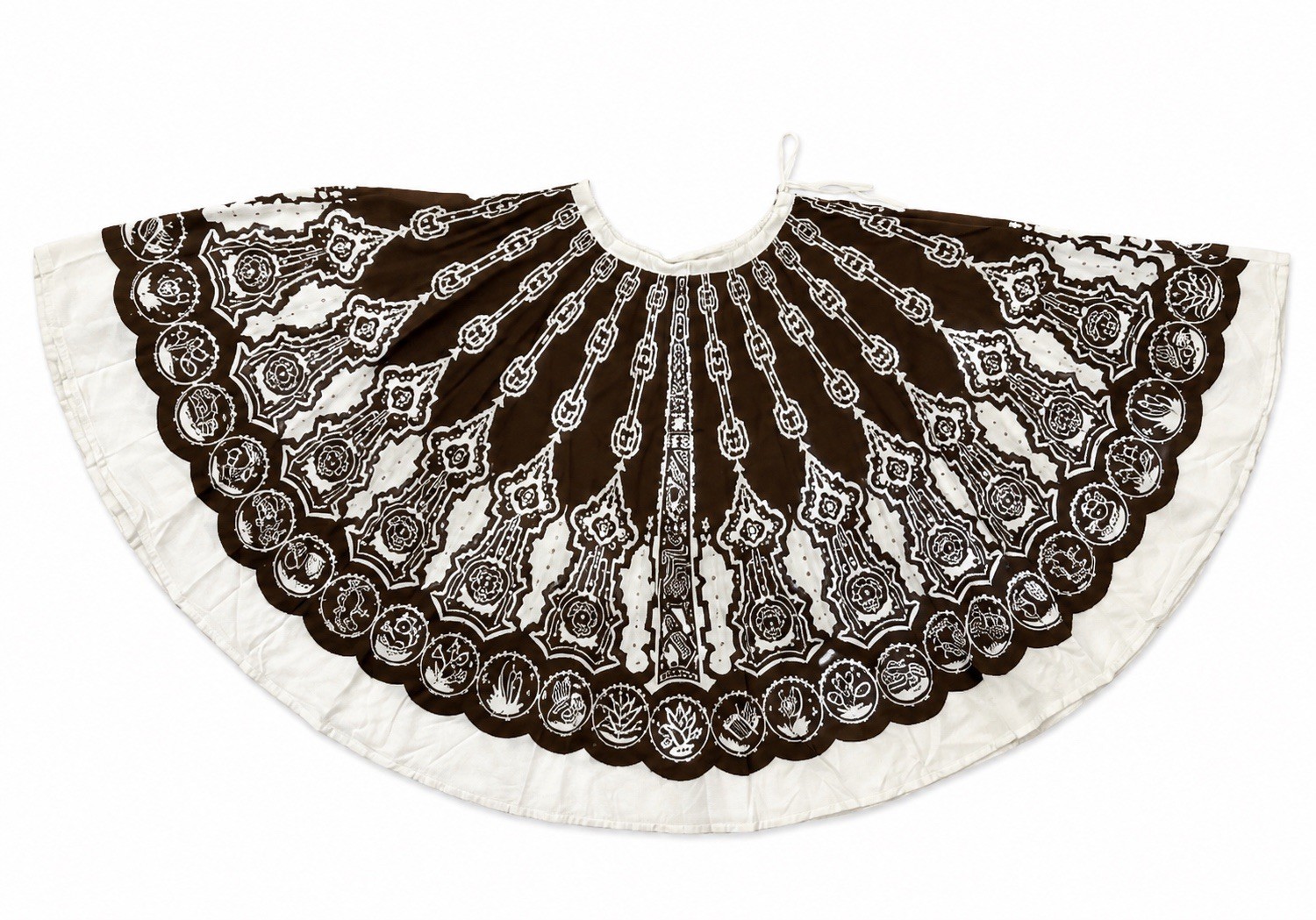 Fabulous Vintage Full Circle Brown And Cream Gypsy Skirt M L Drawstring Waist