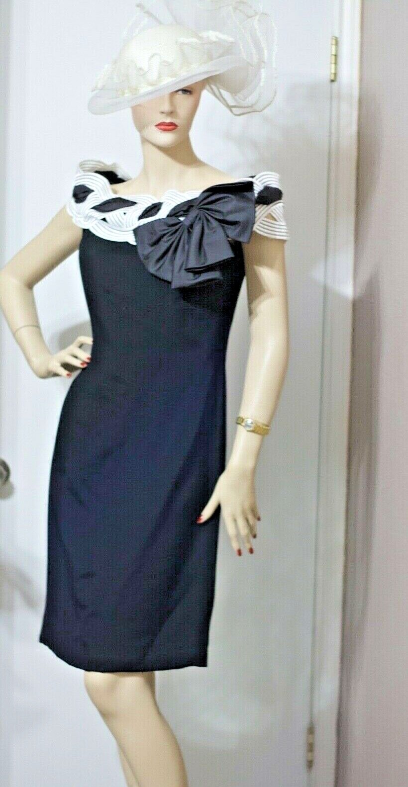 Fabulous VTG Victor Costa Black white Off The Shoulder Formal Dress Sz 8
