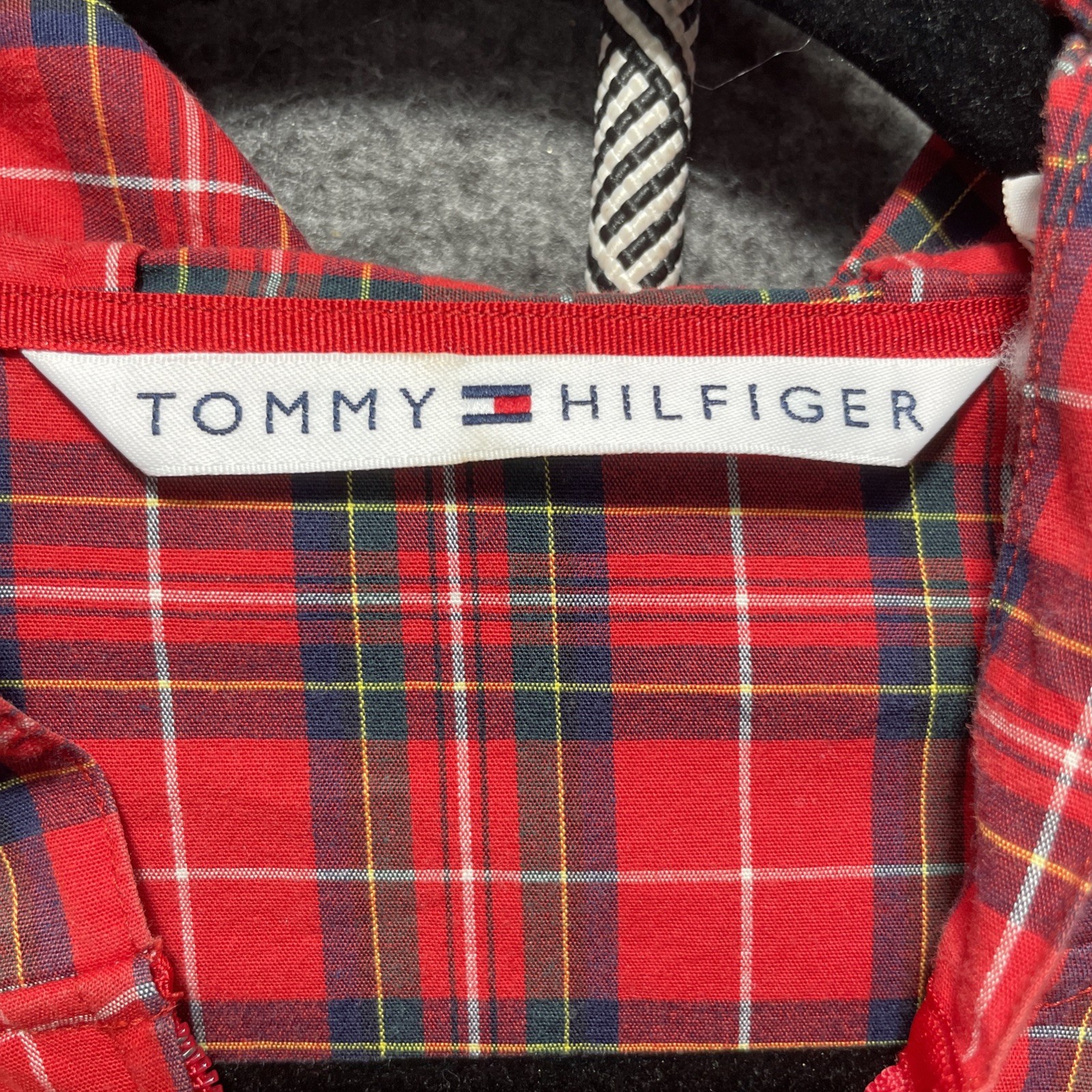 Vintage Tommy Hilfiger Jacket Mens Medium Anorak Hoodie Plaid 1/4 Zip 90s Cotton