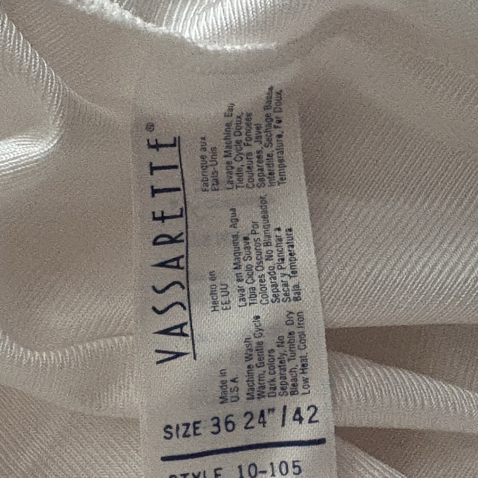 Vassarette Full Slip White Size 36 24” Satin Lace Nylon Adjustable Straps V-neck