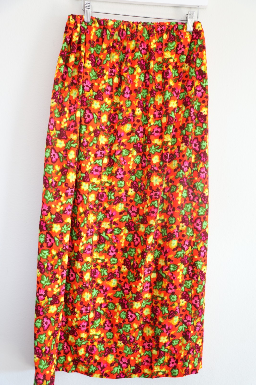 1960s 1970s Colorful Floral Bright Multicolor Long Skirt