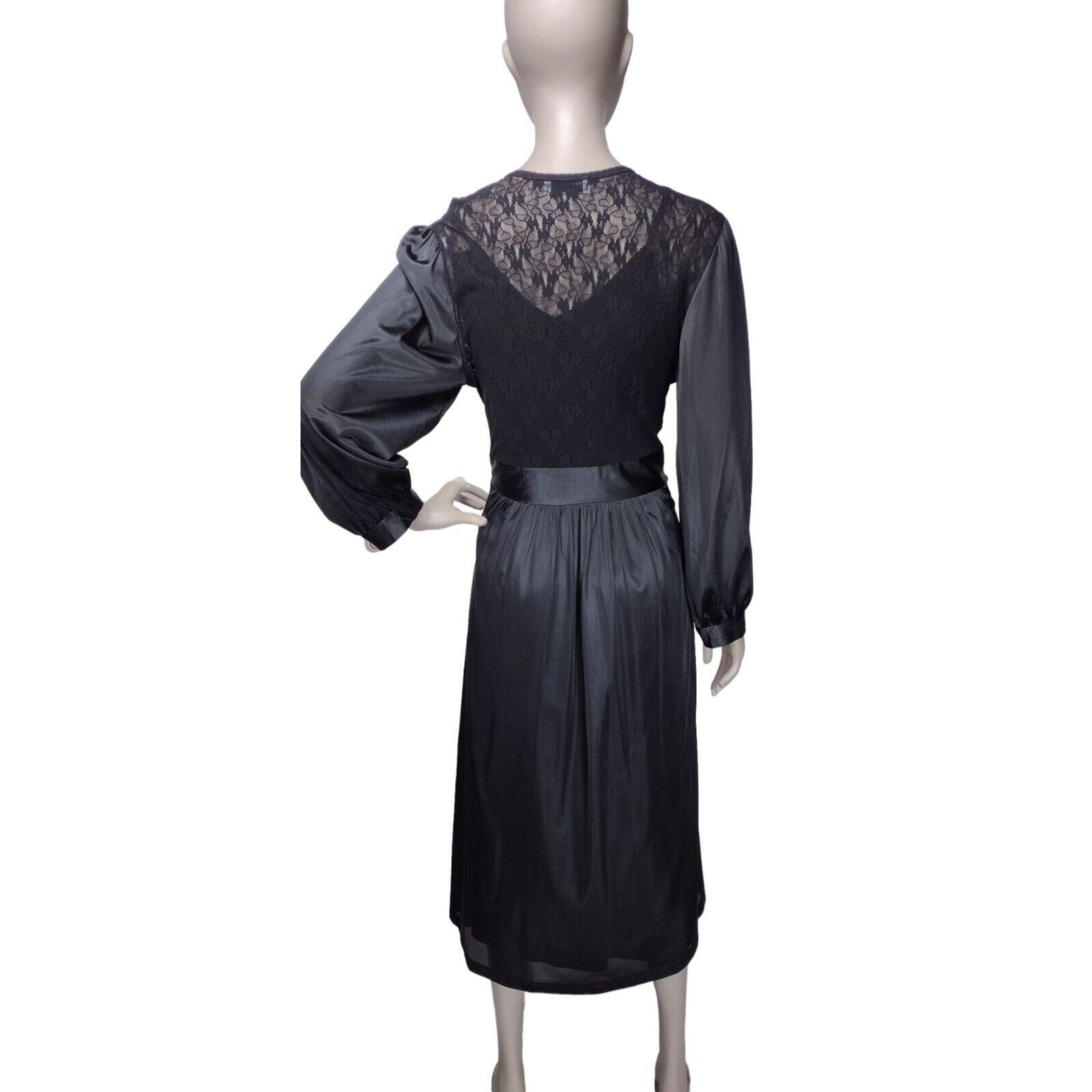 Vintage 80s Cinema Etoile Sexy Black Lace Sweeping Princess Nightgown & Robe NEW
