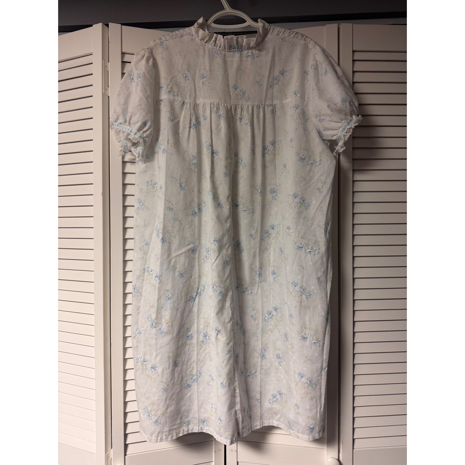Vintage Lewis Frimel Floral Nightgown Women’s Blue White Cottagecore Prairie Lg