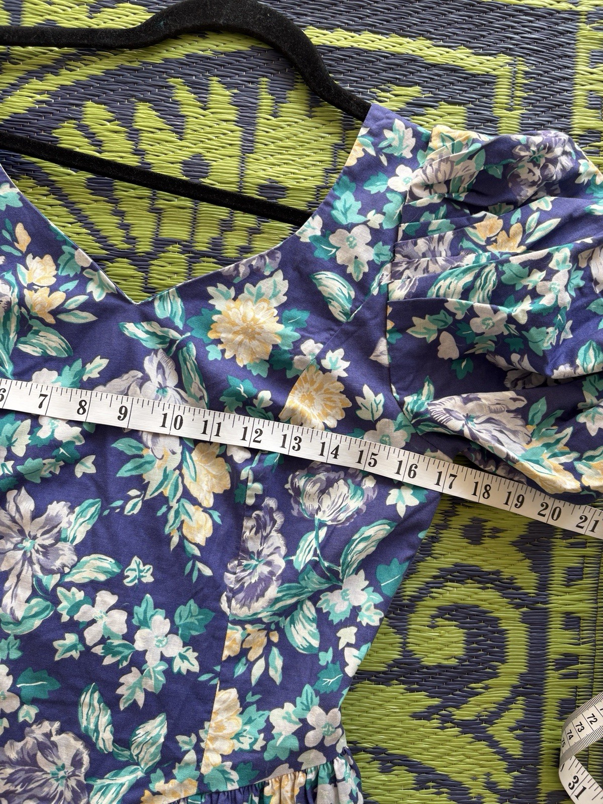 Laura Ashley Vintage Blue Floral Puff Sleeve Midi Dress UK 14 US 12 Cottagecore