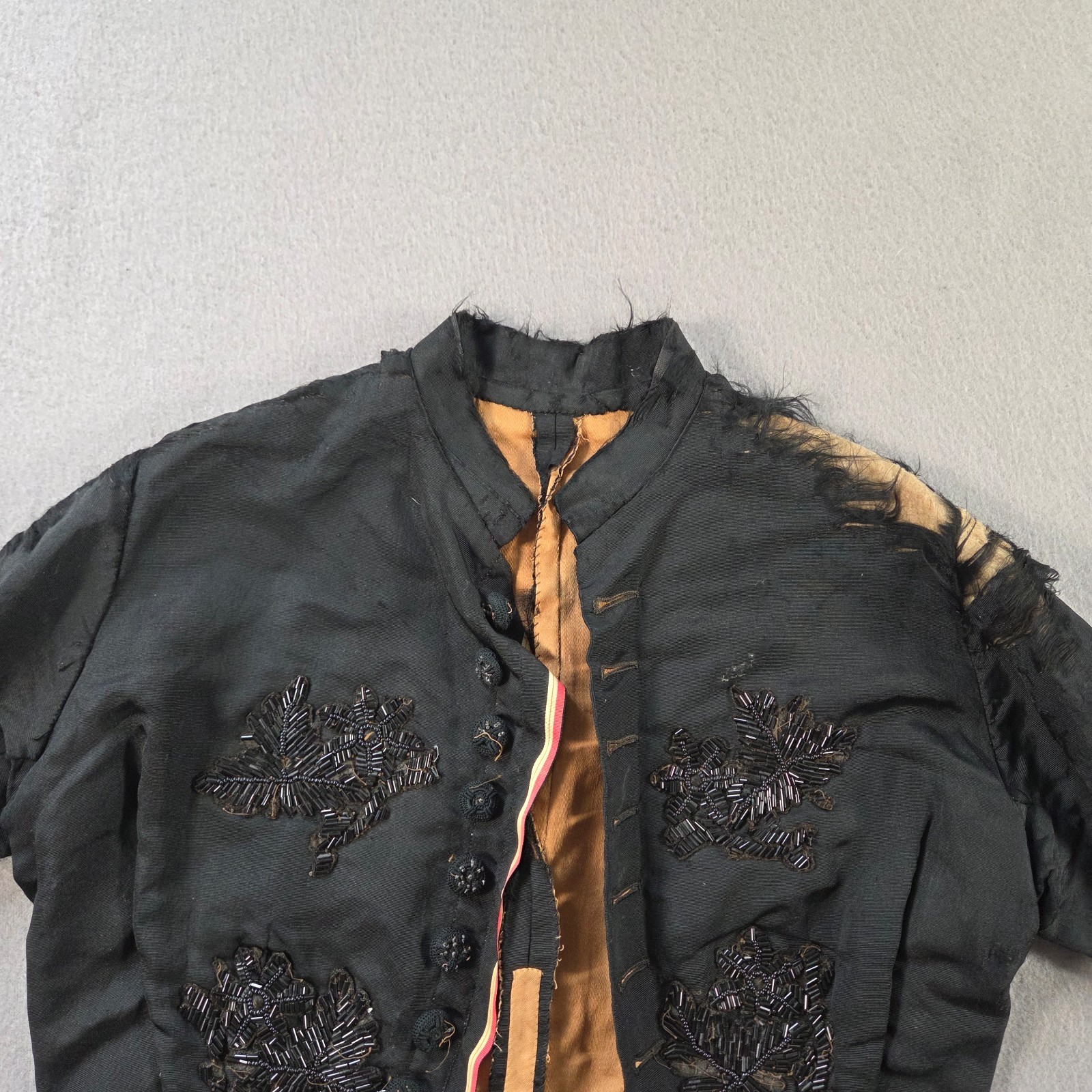Vintage Antique Jacket Womens Black Silk Bodice Floral Beaded Victorian 1900s