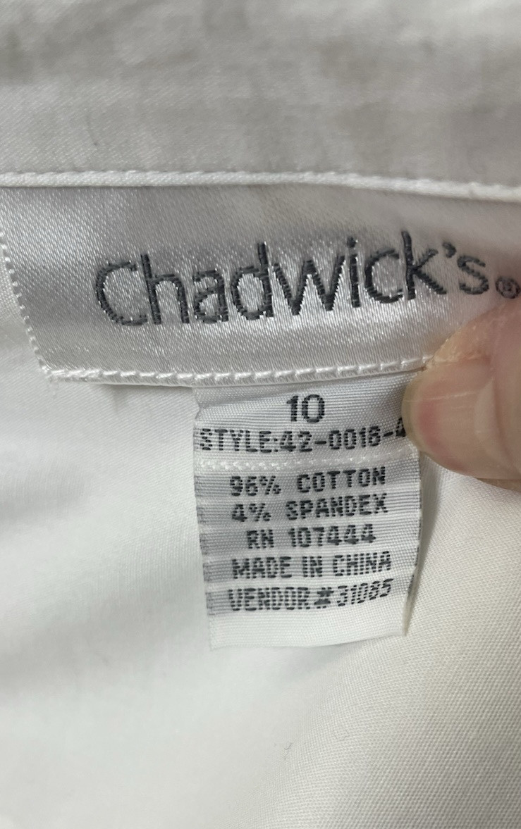 Vintage Chadwick’s Size 10 Stretch Button Down L/S White Ruffle Shirt Top