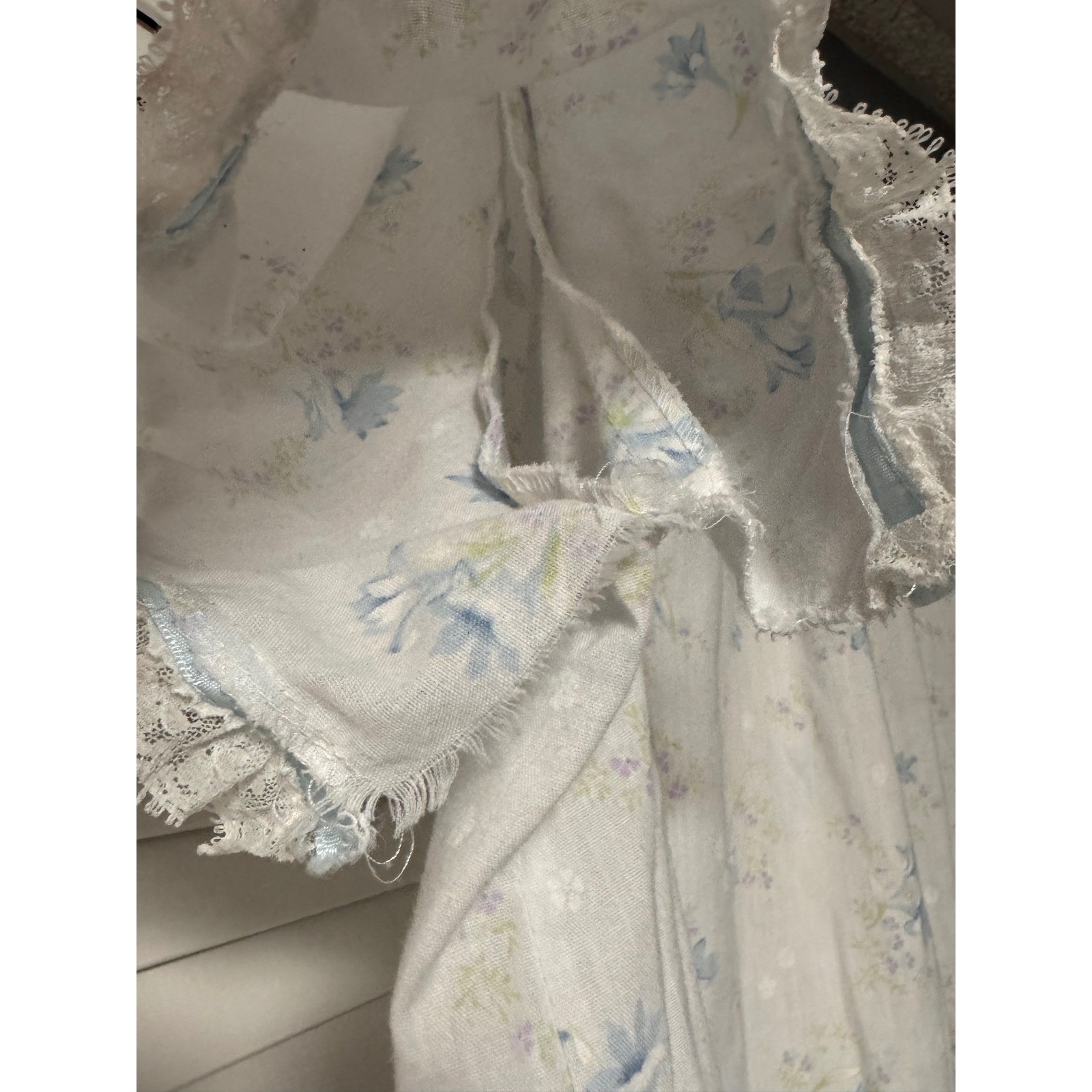 Vintage Lewis Frimel Floral Nightgown Women’s Blue White Cottagecore Prairie Lg
