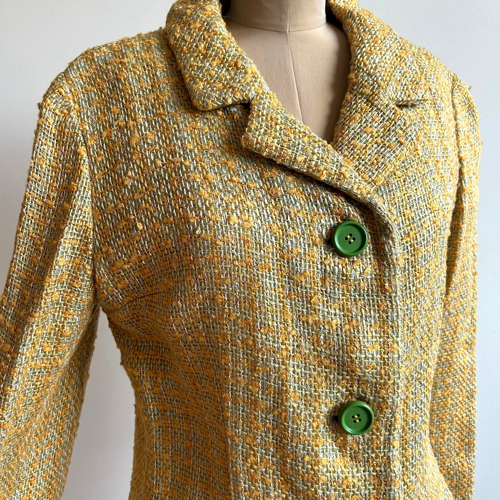 Vintage 1950s Yellow Green Tweed Soft Tailored Blazer Jacket Maisel sz M L 10 12