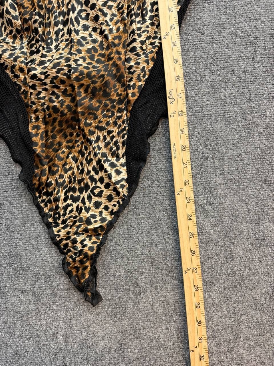 Vintage Leopard Print Teddy Bodysuit Lingerie Women’s Black Mesh Satin Medium