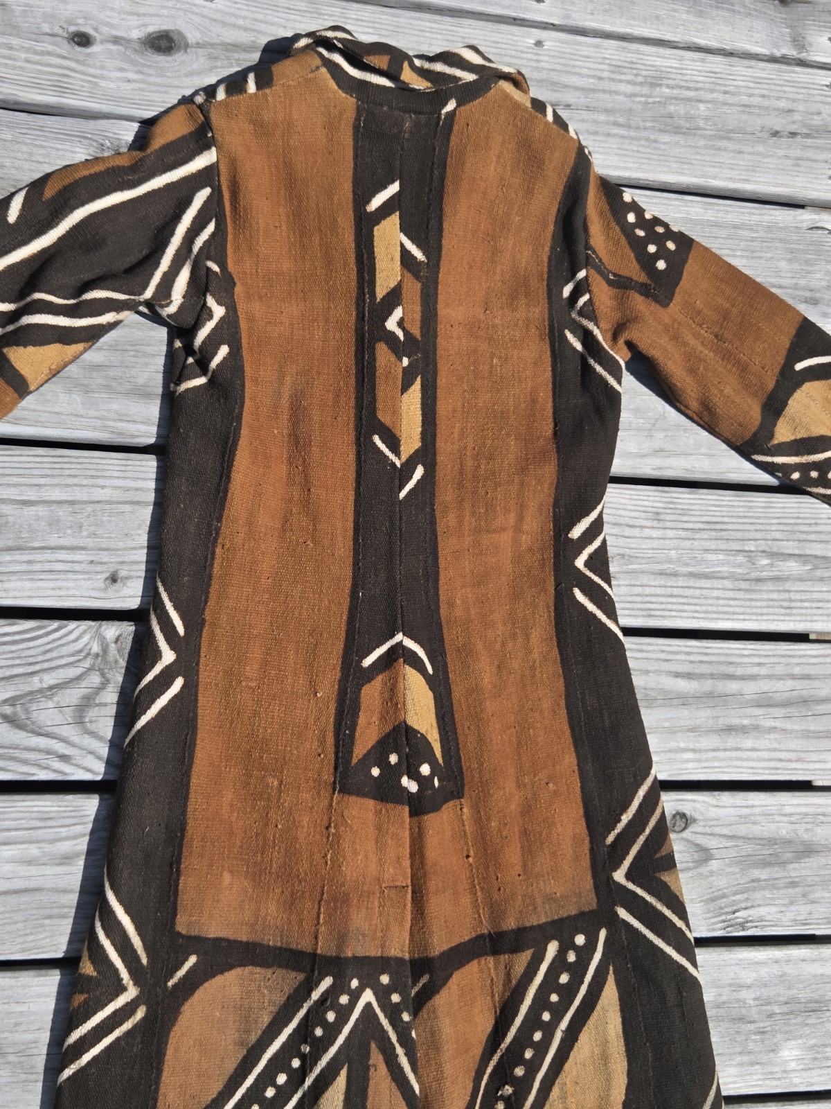 Vintage African Mudcloth Bogolan Long Duster Coat Geometric Handwoven Boho Art