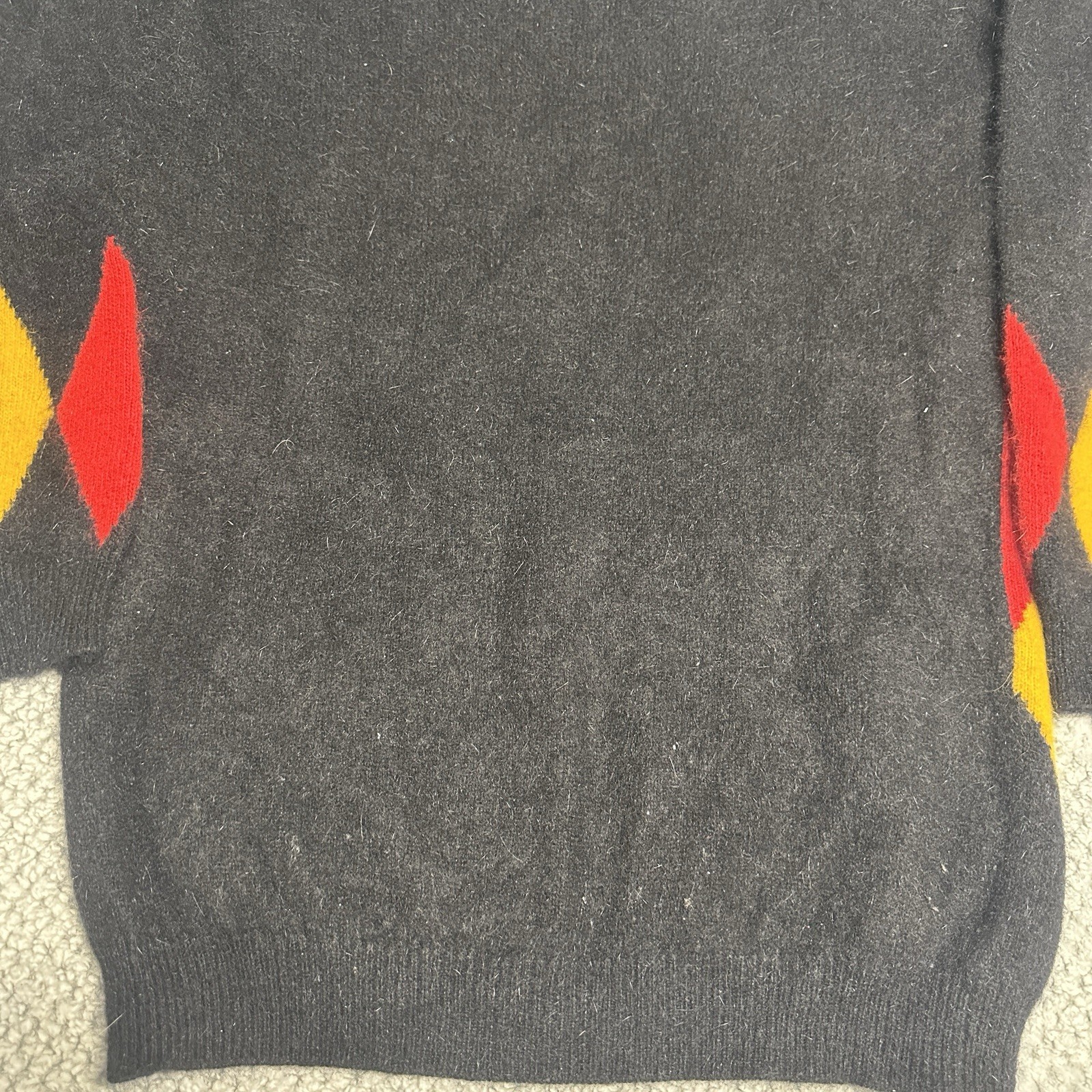 Vintage 90s IB Diffusion Lambswool Angora Sweater L Knit Argyle Colorful 1992
