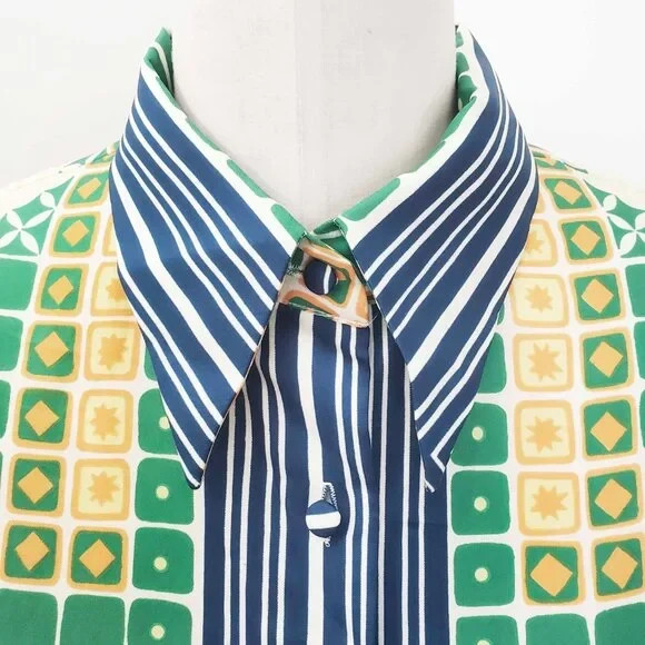 Vtg 1970’s LANVIN Paris Women’s LOGO SHIRT Geo Print Blouse