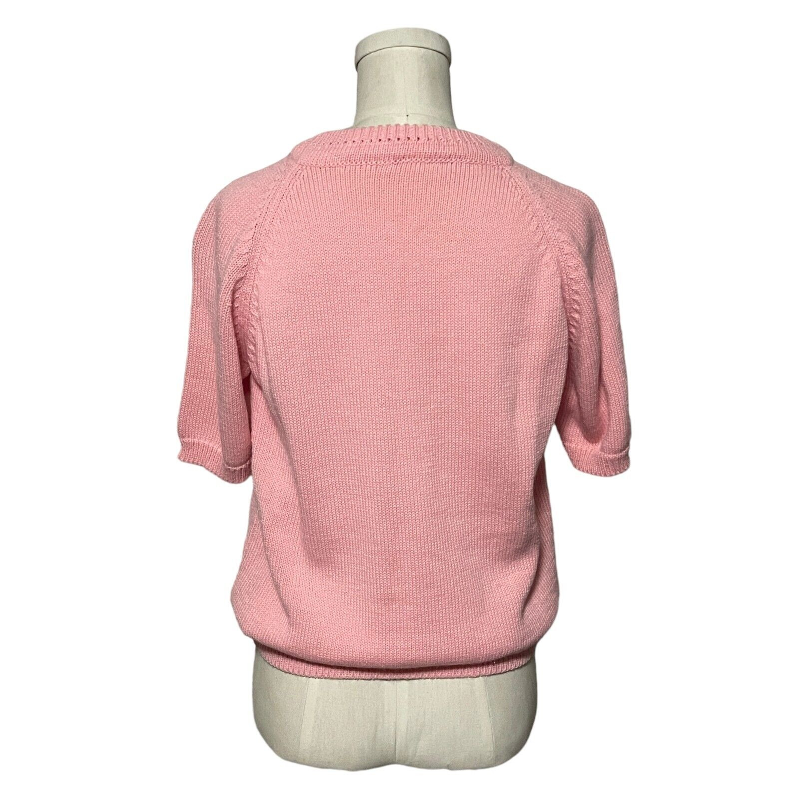 Vintage Pink Classic Look Short Sleeve Sweater Preppy Cute Girly Crewneck