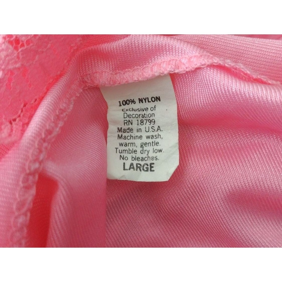 Rikki New York 70s Vintage Pink Nylon Smocked Lace Trim Sweeping Nightgown