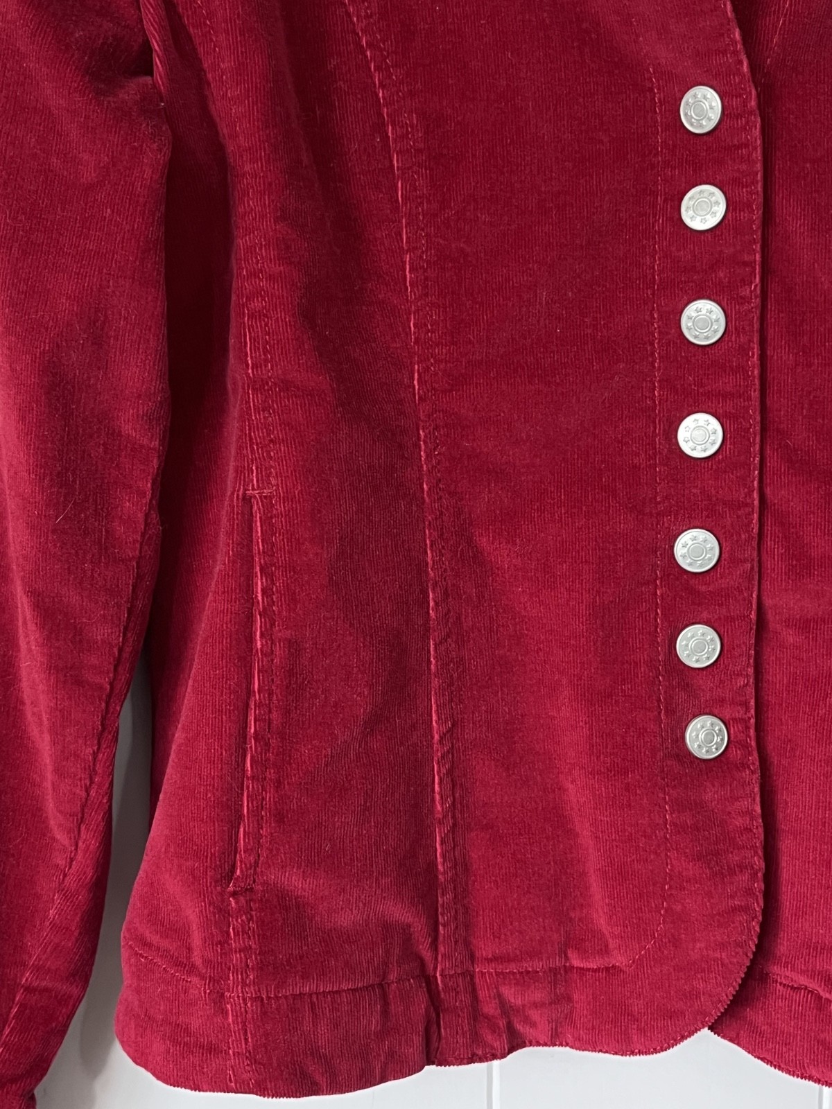 Dressbarn Dark Red Pincord Shacket Snap Front Stretch Vintage 90s Sz S
