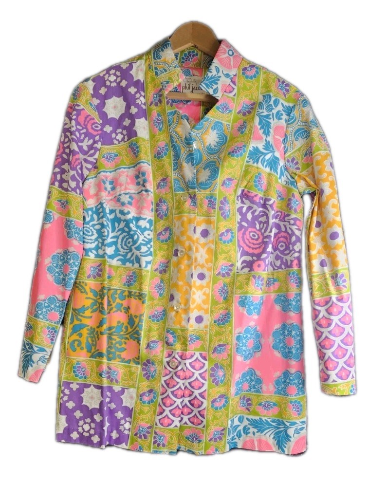 Vintage Phil Jacobs Custom Tailored Patchwork Print Mod Jacket Blazer S/M