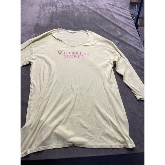 Victorias Secret Womens Yellow Embroidered Rose Logo Sleep Shirt Large