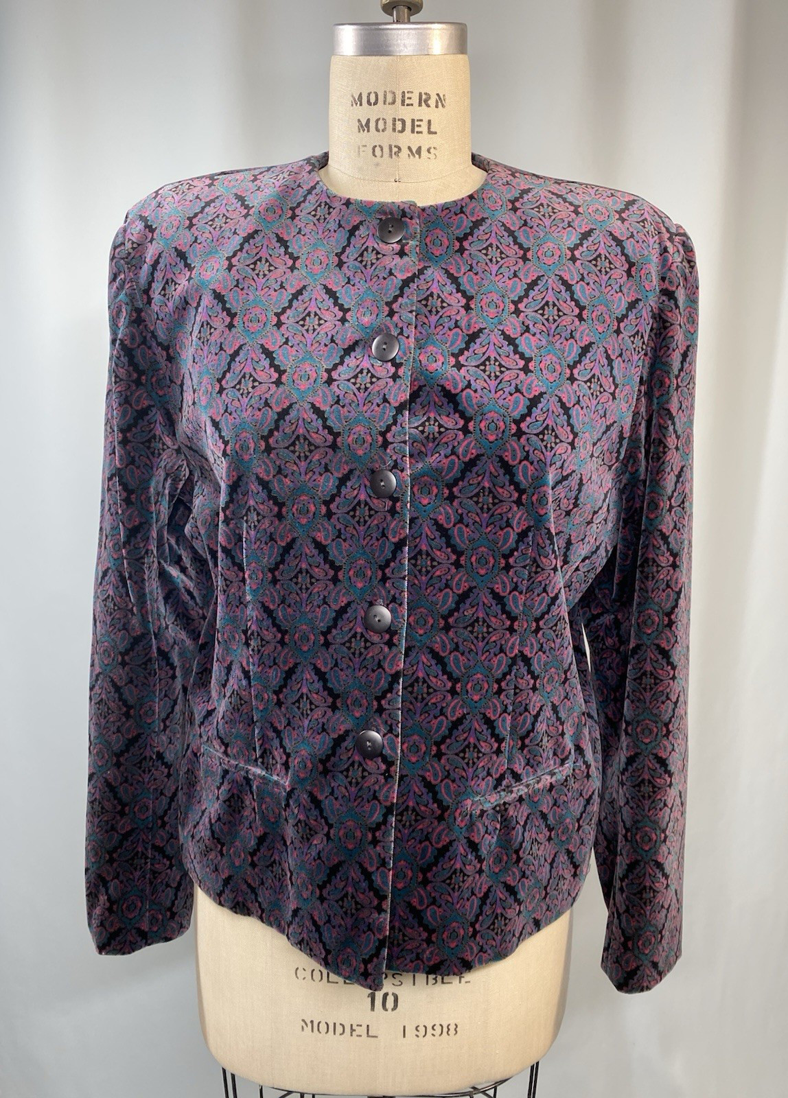 Vintage Velvet Jacket SIZE 12 LARGE L purple black high neck TALBOTS 90s Y2K