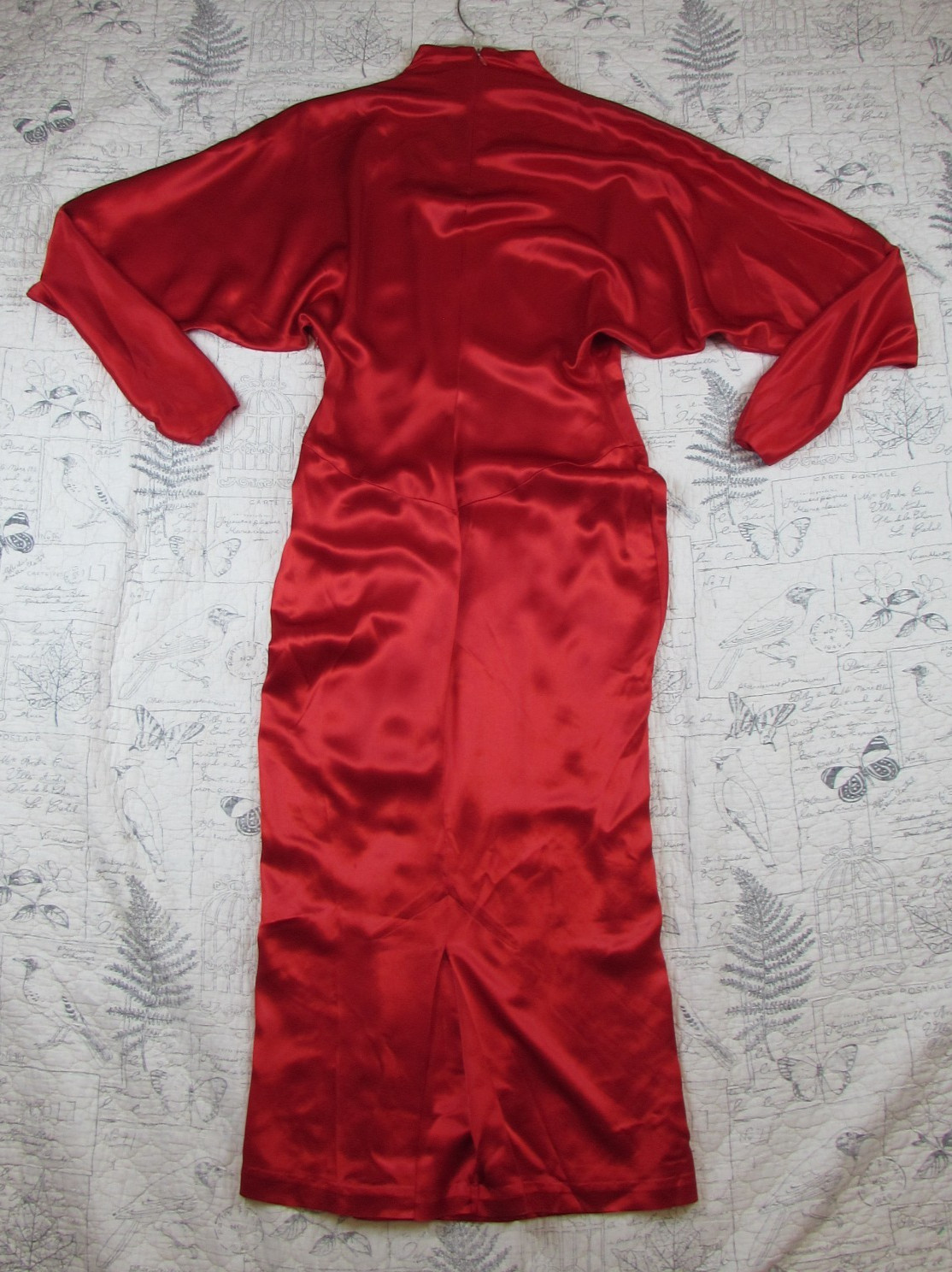 VNTG Norma Kamali 80s RED Satin Long Sleeve Midi Dress I womens made usa 10