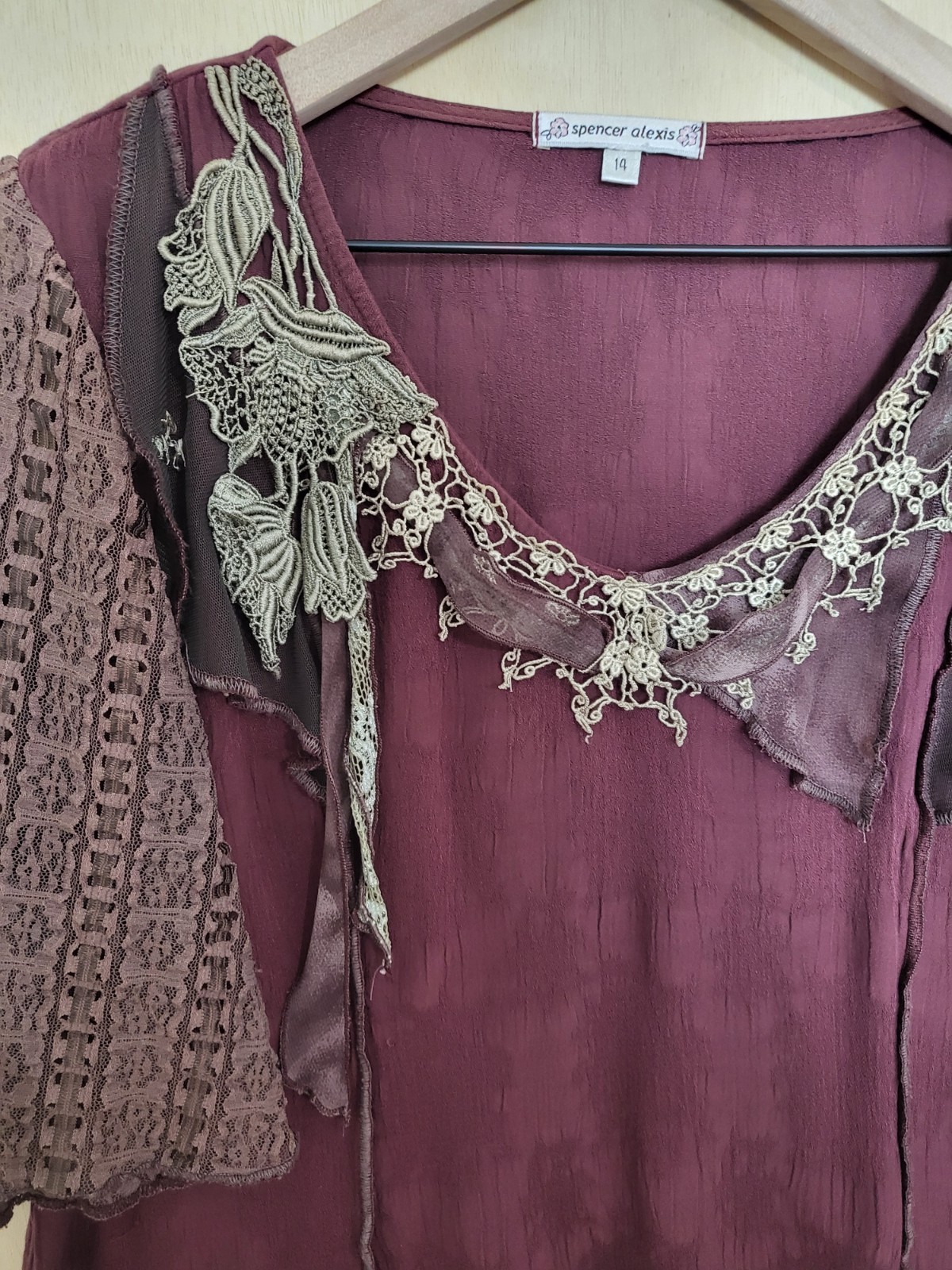 Size:14 SPENCER ALEXIS Vtg 2 Piece Top Skirt Burgundy Gothic Boho Romantic