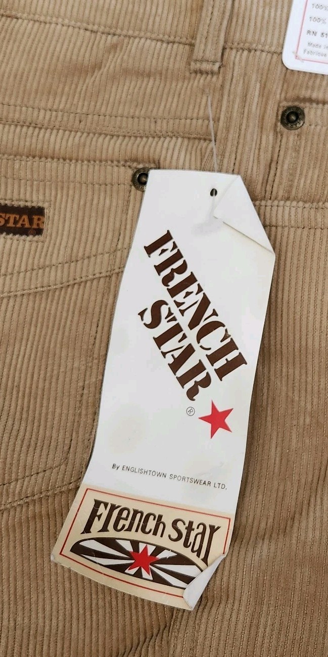 Vintage 80s French Star TAN Corduroy Jeans Waist 28 RN 51611 CA 51611