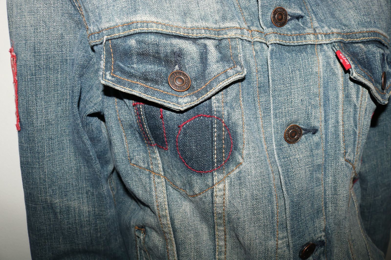 Levi’s Trucker Jacket with 13 Se7en print and various patches and distressing S
